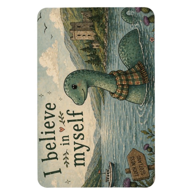 Jag tror på mig själv fantasifull Loch Ness Monste Magnet (Vertikal)