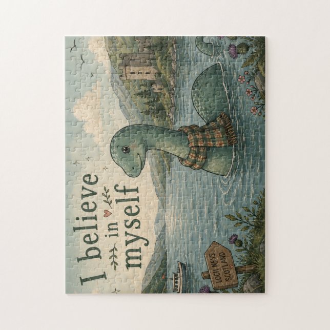 Jag tror på mig själv fantasifull Loch Ness Monste Pussel (Vertikal)