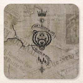 Jag tror på mig själv Vintage Parchment Bear Trade Underlägg Papper Kvadrat