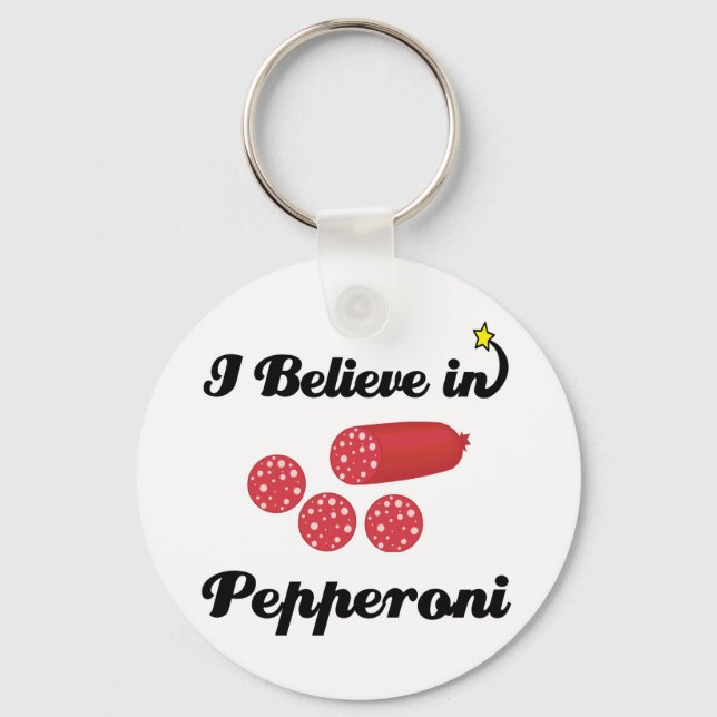 Jag tror på pepperoni nyckelring (Framsida)