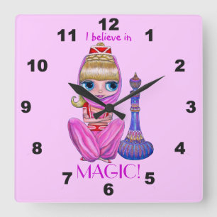Jag tror på Rosa Genie Girl Doll Cute Fyrkantig Klocka