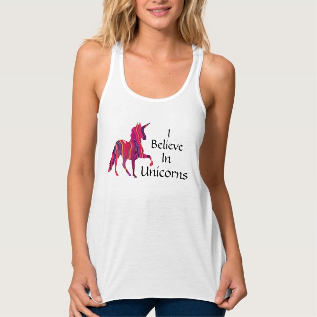 Jag tror på Tanktopet Unicorns Linne Med Racerback (Framsida)