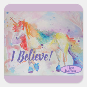 Jag tror på Unicorns Rainbow Cute Girls Sticker Fyrkantigt Klistermärke