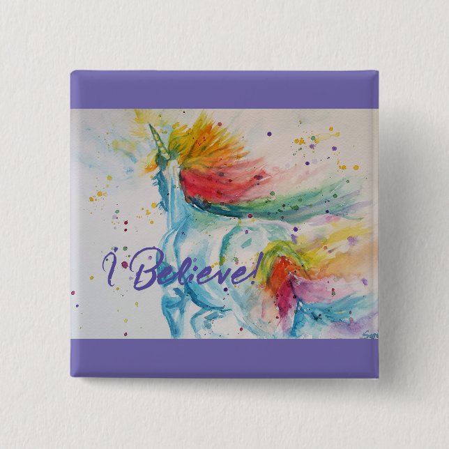 Jag tror på Unicorns Rainbow Cute Girls Teenager Knapp (Framsida)