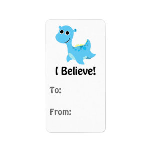 Jag tror! Söt blå Nessie Adressetikett