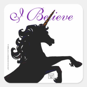 Jag tror Unicorn Silhouette Fyrkantigt Klistermärke