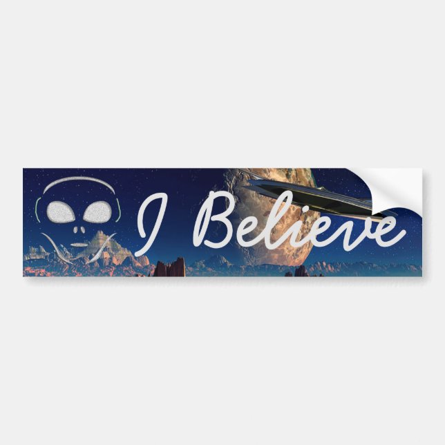 Jag tror, Utomjordingar UFO Bumper Sticker Bildekal (Framsidan)