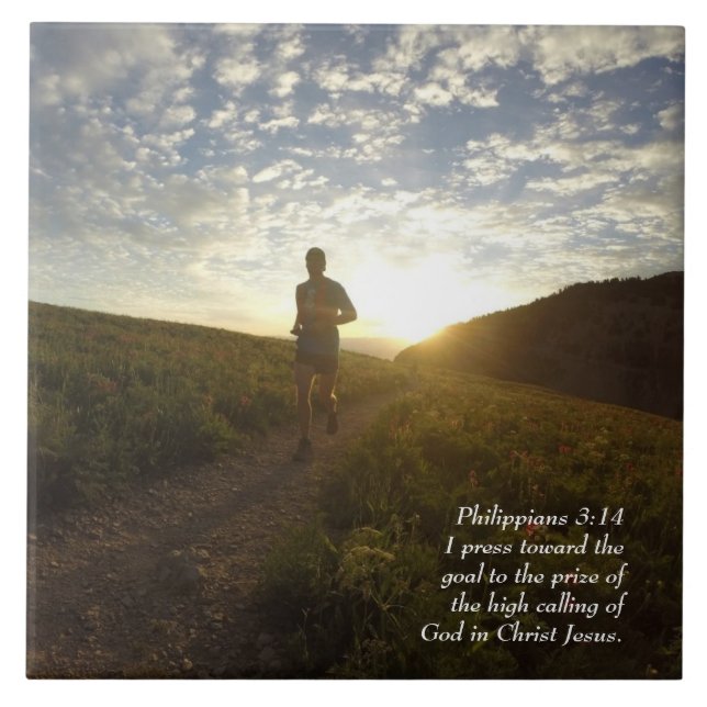 Jag trycker på mot målfilippinierna 3:14. kakelplatta (Framsidan)