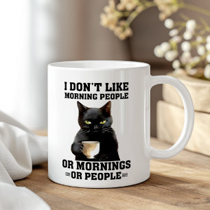 Jag tycker inte om morgonfolk, Sarcastic Black Cat Kaffemugg