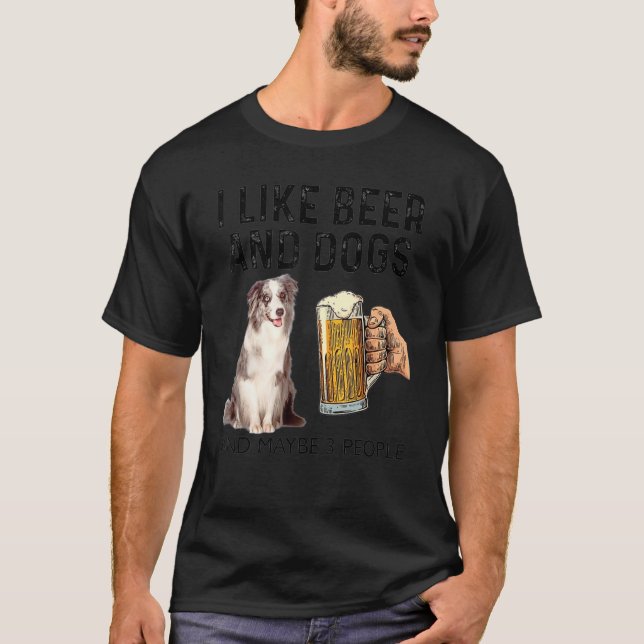 Jag tycker om att dricka öl och Hundar Merle Colli T Shirt (Framsida)