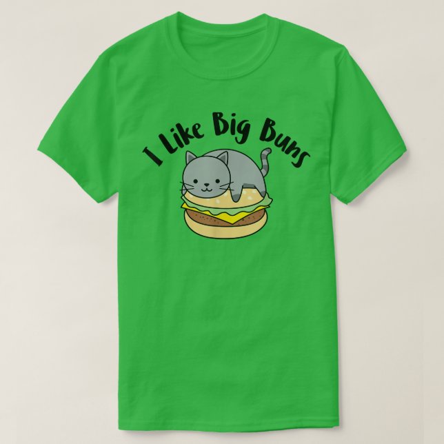 Jag tycker om Big Buns-finne Cat Hamburger-design T Shirt (Design framsida)