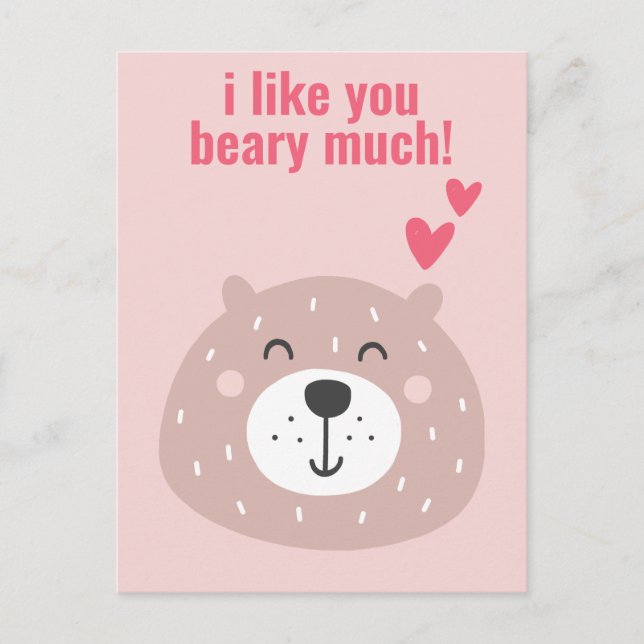 Jag tycker om dig Beary. Cute Classroom Valentine Vykort (Framsida)