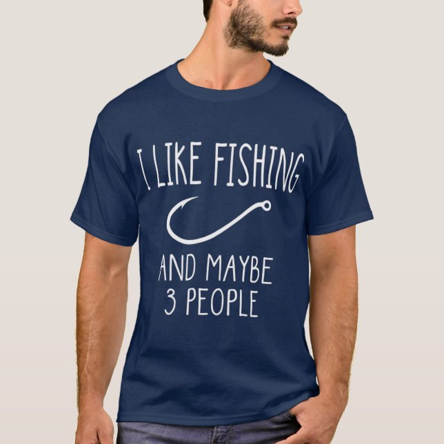Jag tycker om fiske och kanske 3 fiskeredskap t shirt (Framsida)
