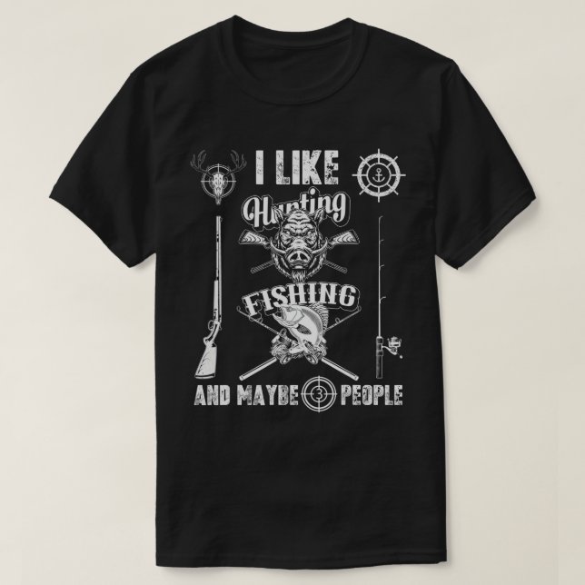 Jag tycker om jakt på fiske kanske 3 människor. t shirt (Design framsida)