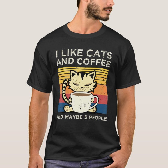 Jag tycker om kaffe och katt och kanske 3 människo t shirt (Framsida)