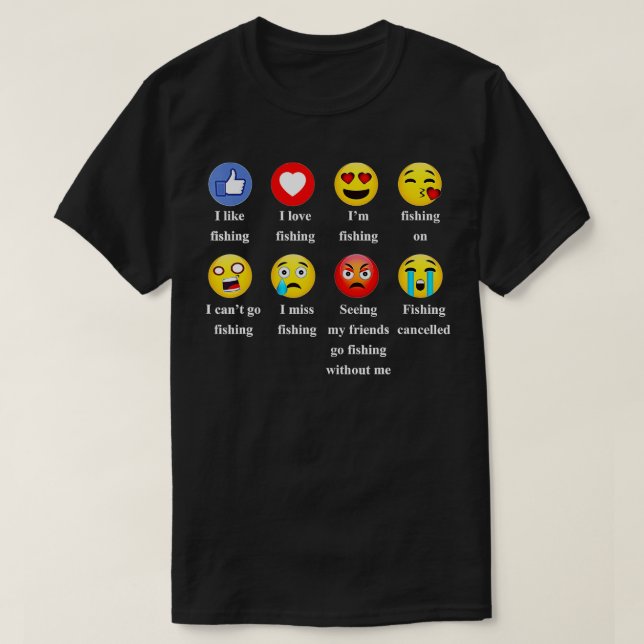 Jag tycker om Kärlek Fishing Funny Emoji Emoticons T Shirt (Design framsida)