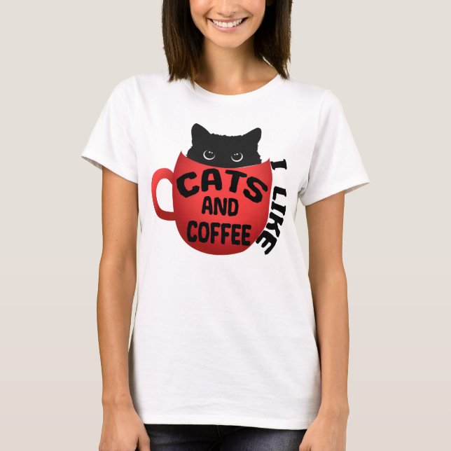  Jag tycker om katter och kaffe, klassisk skiva  T Shirt (Framsida)