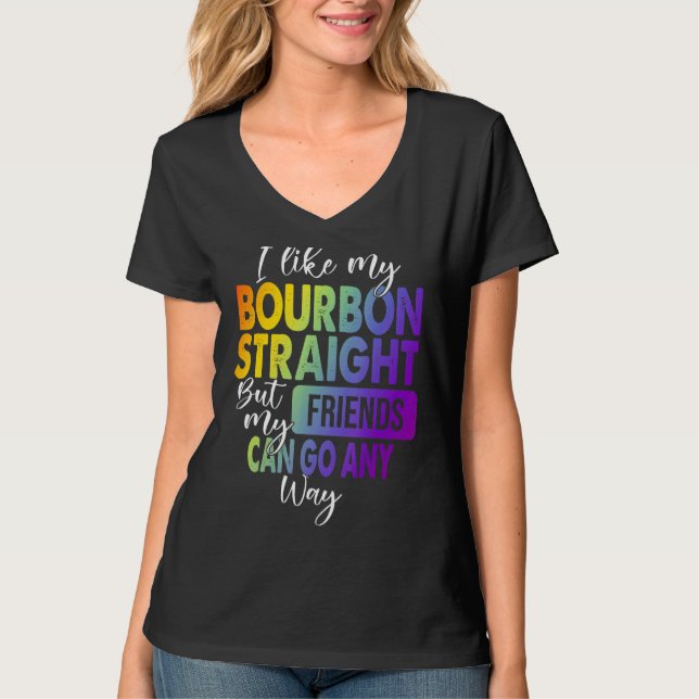 Jag tycker om min Raka Lesbisk i Bourbon Pride Gay T Shirt (Framsida)