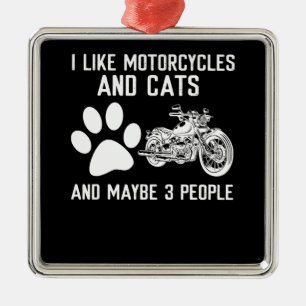 Jag tycker om motorcyklar och katter... julgransprydnad metall