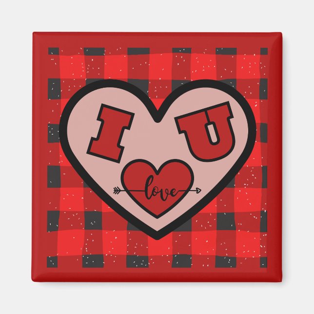 Jag ♥ U Jag älskar dig Buffalo Plaid Magnet (Framsidan)