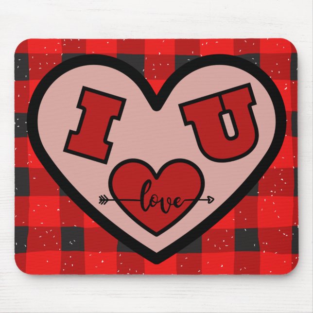 Jag ♥ U Jag älskar dig Buffalo Plaid Musmatta (Framsidan)