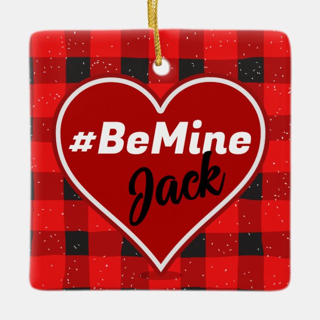 Jag ♥ U Jag älskar dig Buffalo Plaid Ornament (Framsida)