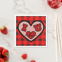 Jag ♥ U Jag älskar dig Buffalo Plaid Pappersservet