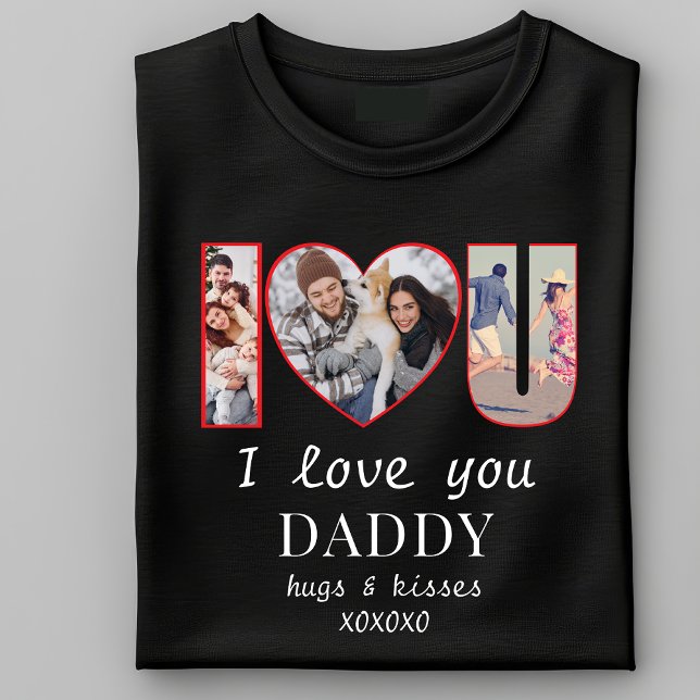 Jag ♥ U Modern Anpassningsbar I Kärlek You Pappa M T Shirt (I♥U Custom I Love You Daddy Mommy 3 Photo I HEART YOU Personalized T-Shirt with your favorite photos)