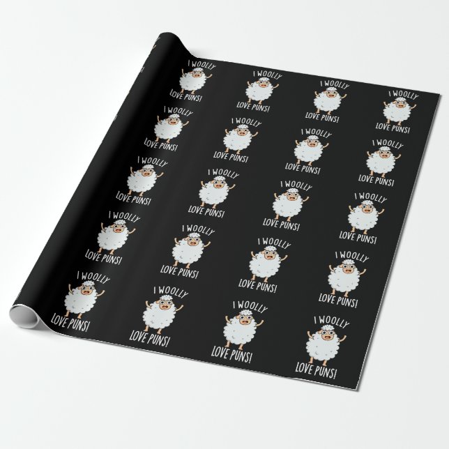 Jag Ulliga Älskar Puns Roliga Får Pun Dark BG Presentpapper (Utrullad)