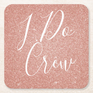 Jag Underlägg Crew Rosa Glitter Bachelorette Party Papper Kvadrat