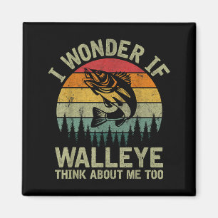 Jag undrar om Walleye tänker på mig Fiske Humor L Magnet