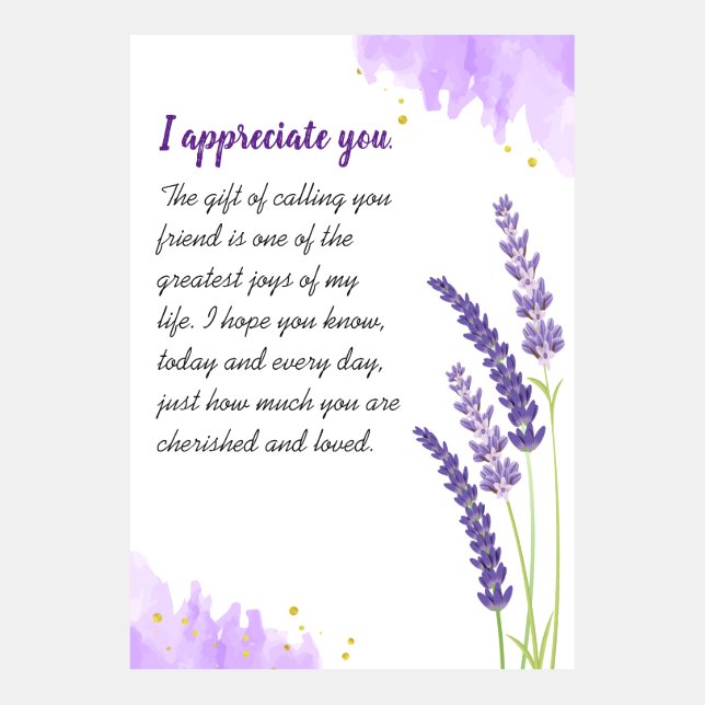 Jag uppskattar din kortmall med Lavender (Framsida)
