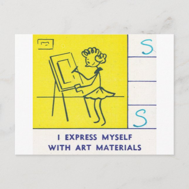 Jag uttrycker mig med konstmaterial vykort (Framsida)