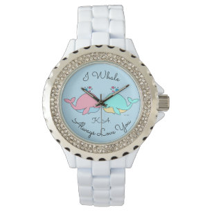 Jag valar alltid Kärlek du Kawaii Blue Monogram Armbandsur