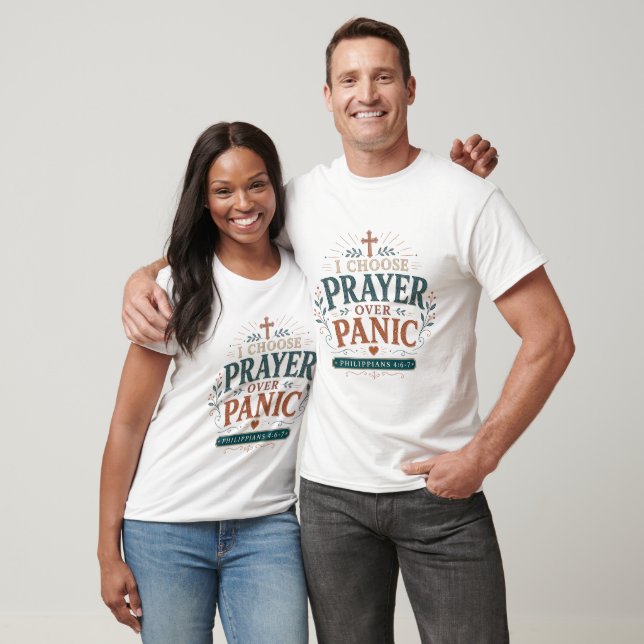 Jag väljer bön framför panik Kristet troscitat T Shirt (Unisex)
