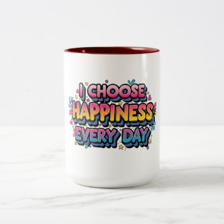 "Jag väljer lycka varje dag" Färgglad motivation Två-Tonad Mugg