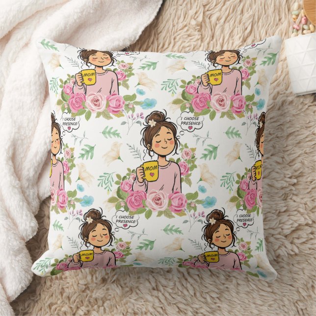 Jag väljer närvaro Mindful Mamma Blommönster Kudde (Filt)