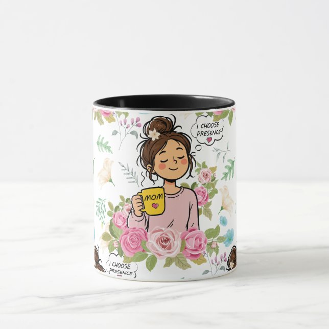 Jag väljer närvaro Mindful mamma blommönster Mugg (Center)