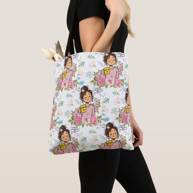 Jag väljer närvaro Mindful mamma blommönster Tygkasse (Närbild)