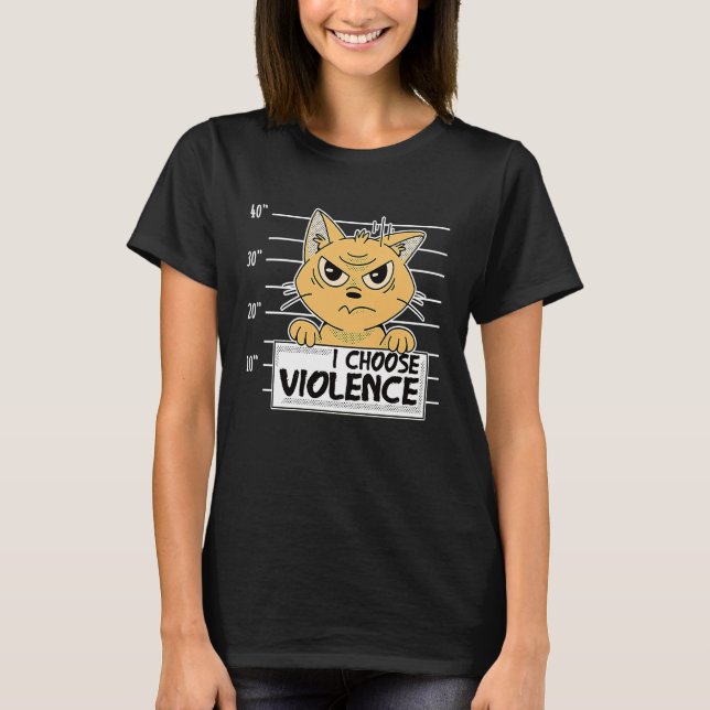 Jag väljer våld  Svart Katt T Shirt (Framsida)