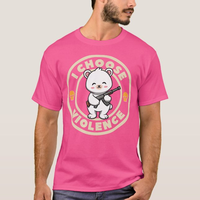 Jag väljer Violence Funny Cute Bear Holding Gun T Shirt (Framsida)