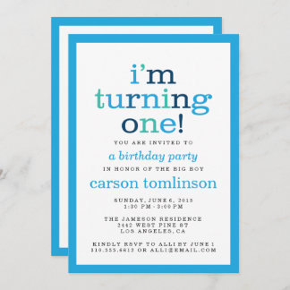 Jag vänder på en! Blå modern första Födelsedagsfes Inbjudningar