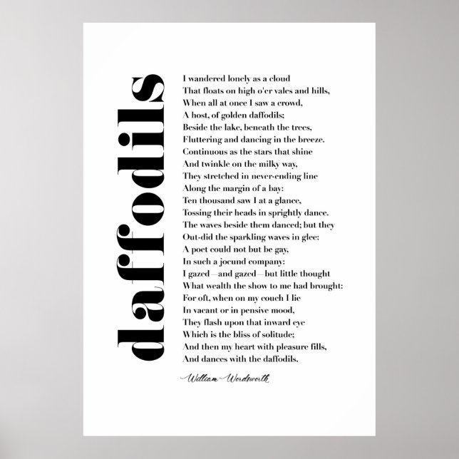 Jag vandrade Lonely som moln av William Wordsworth Poster (Framsidan)