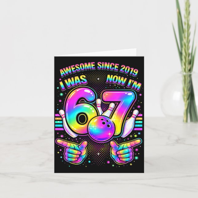 Jag var 6 jag är 7 bowling födelsedagsfest 7-årsda kort (Framsida)