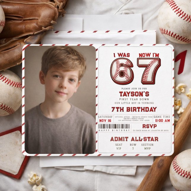 Jag var 6, nu är jag 7 – Baseboll 7-års födelsedag Inbjudningar (I Was 6, Now I’m 7 – Baseball 7th Birthday Invitation
)