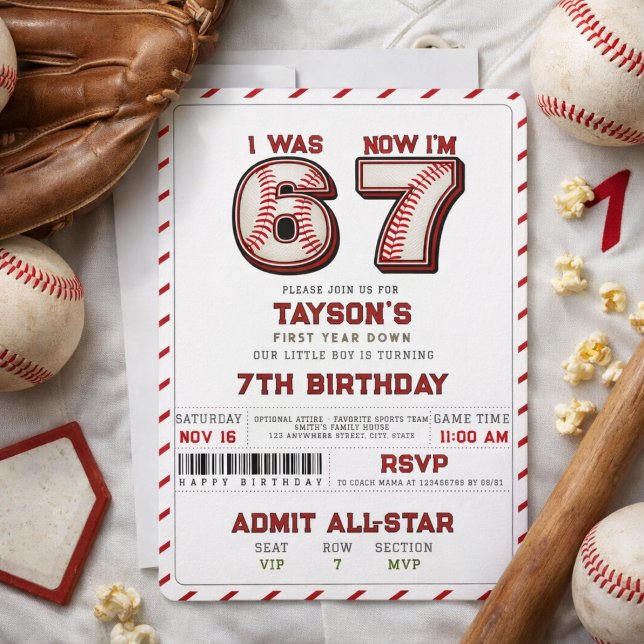 Jag var 6, nu är jag 7 – Baseboll 7-års födelsedag Inbjudningar (I Was 6, Now I’m 7 – Baseball 7th Birthday Invitation
)