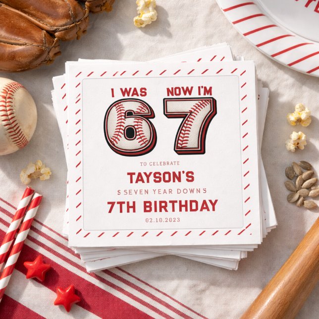 Jag var 6, nu är jag 7 – Baseboll 7-års födelsedag Pappersservett (I Was 6, Now I’m 7 – Baseball 7th Birthday Napkins
)