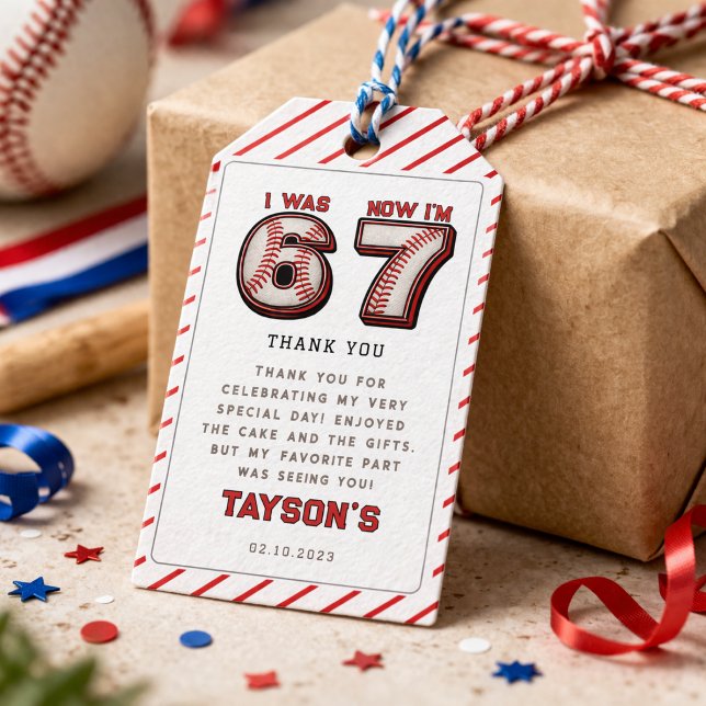 Jag var 6, nu är jag 7 – Baseboll 7-års födelsedag Presentetikett (I Was 6, Now I’m 7 – Baseball 7th Birthday Gift Tags
)