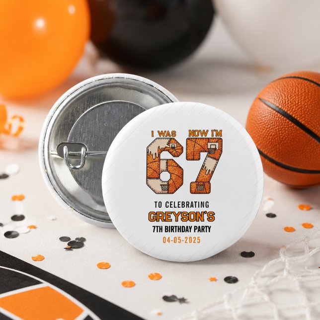Jag var 6 nu är jag 7 Basket – 7-års födelsedagsfe Knapp (I Was 6 Now I’m 7 Basketball – 7th Birthday Party Button
)
