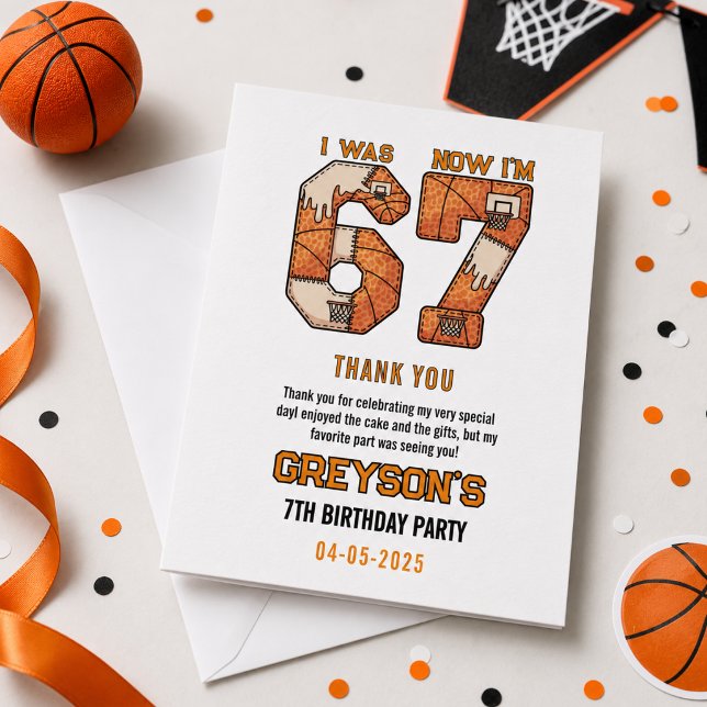 Jag var 6 nu är jag 7 Basket – 7-års födelsedagsfe Tack Kort (I Was 6 Now I’m 7 Basketball – 7th Birthday Party Thank You Card
)